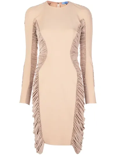 Mugler Ruched Panel Midi Dress In Neutrals