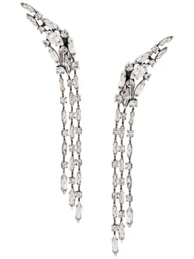 Saint Laurent Winged Cascading Crystal Clip-on Earrings In Silver