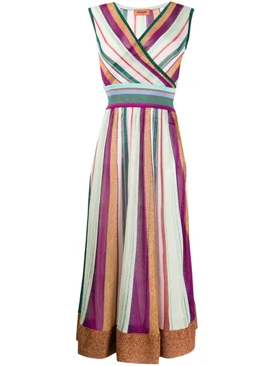 Missoni Wrap-effect Striped Metallic Crochet-knit Midi Dress In Green