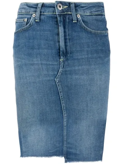 Dondup Blue Cotton Denim Raw Hem Skirt