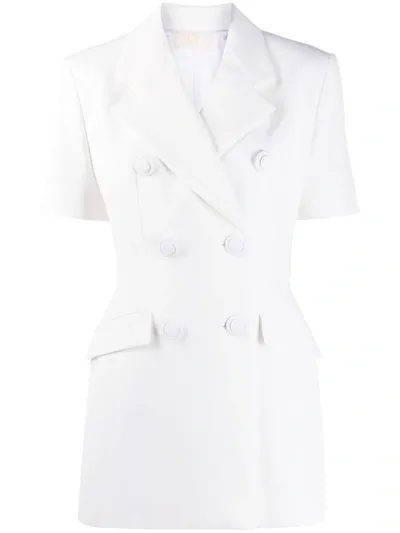 Sara Battaglia Smart Double Breasted Short-sleeved Jacket In White