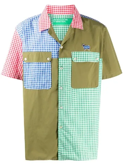 Benetton Gingham Patchwork Bowling Shirt In Green