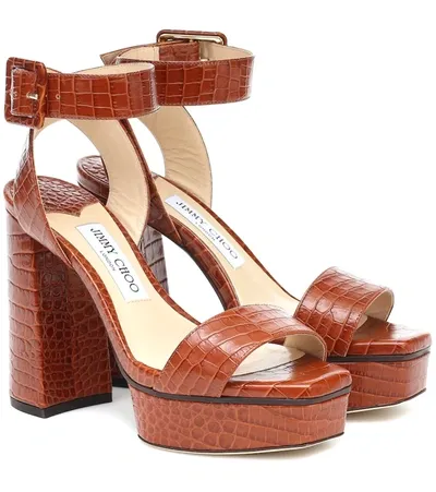 Jimmy Choo Jax 115 Crocodile-effect Leather Platform Sandals In Brown