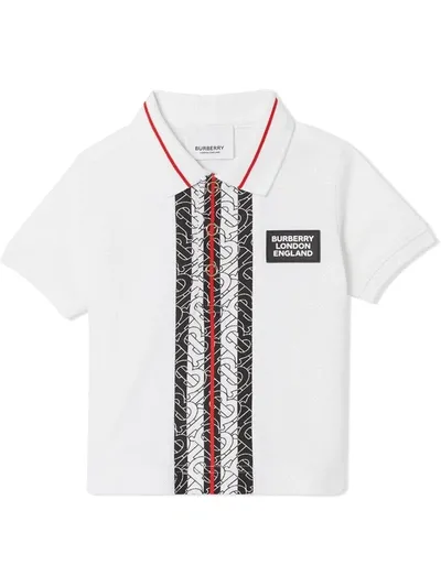 Burberry Babies' Monogram Stripe Polo Shirt In White