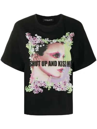 Frankie Morello Black Cotton T Shirt With Multicolor Print