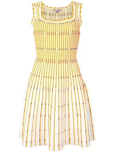 Lela Rose Two-tone Pinstripe Knit A-line Dress In Tangerine