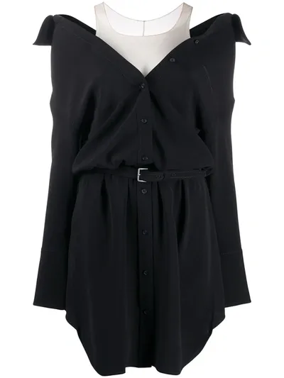 Alexander Wang Off The Shoulder Silk Shirt Dress In Black