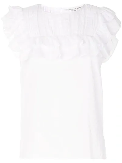 Veronica Beard Blaire Ruffle Yoke Fil Coupe Top In White