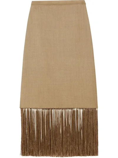 Burberry Fringed Wool-blend Pencil Skirt In Neutrals