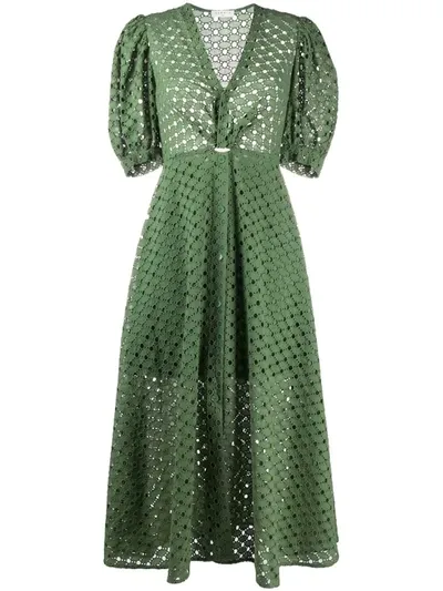 Sandro Sheraze Broderie Anglaise Cotton Midi Dress In Khaki Green