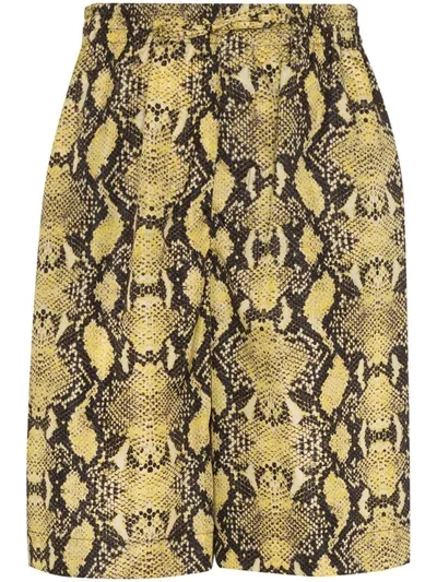 Cmmn Swdn Cody Snake Print Drawstring Shorts In Yellow