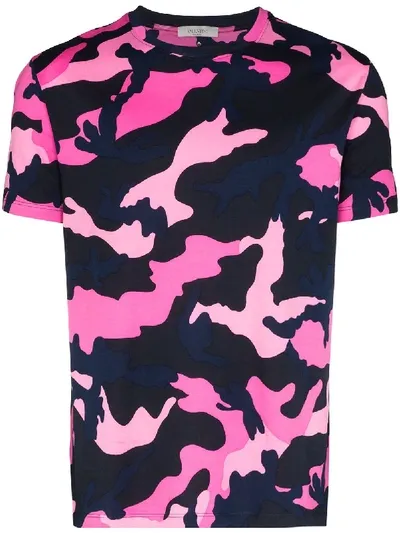 Valentino Camo Print Crewneck T-shirt In Blue