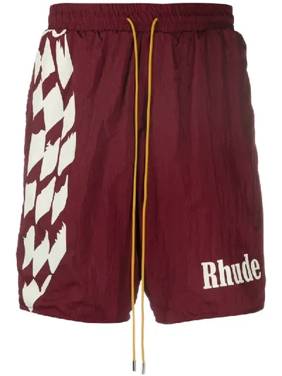 Rhude Crinkled Effect Logo Print Track Shorts In Red