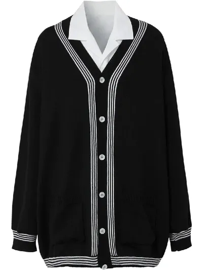 Burberry Wool Cardigan Detail Cotton Shirt In Black