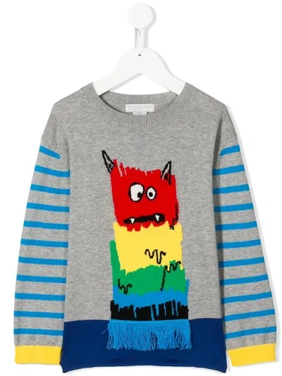 Stella Mccartney Kids' Crew Neck Sweater Rainbow Monster Gray In Grey