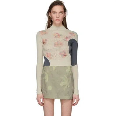 Eckhaus Latta Splatter Print Lapped Seam Long Sleeve T-shirt In Neutrals