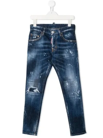 Dsquared2 Kids' Dark Blue Stretch-cotton Denim Jeans In Pink