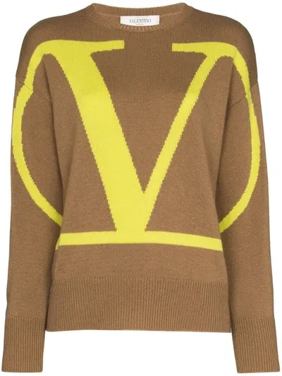 Valentino Vlogo Intarsia Knit Jumper In Brown