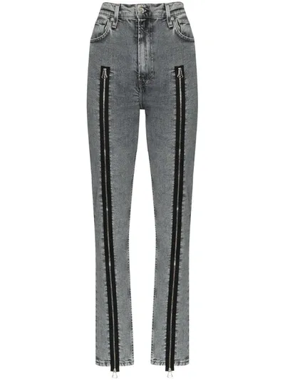 Helmut Lang High Waist Zip Detail Skinny Jeans In Grey