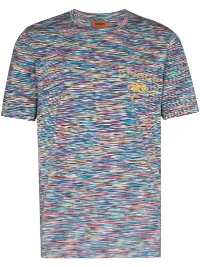 Missoni Logo Embroidered Striped T-shirt In Blue