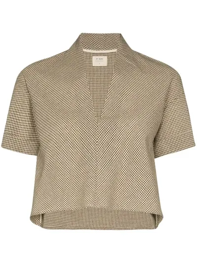 St Agni Abel Micro Check Cropped T-shirt In Brown