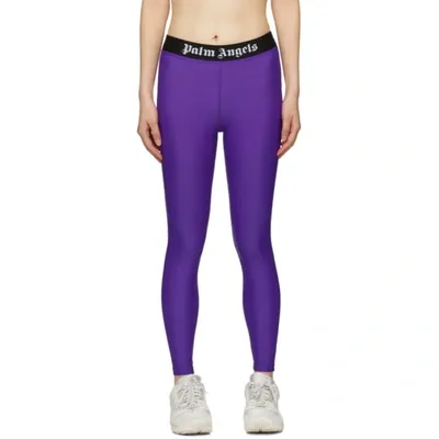 Palm Angels Logo Waistband Sport Leggings In Purple