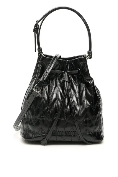 Miu Miu Quilted Calfskin Bucket Bag In Black