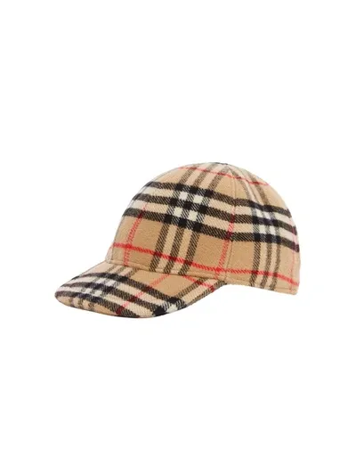 Burberry Kid's Wool Check Baseball Cap In Brown