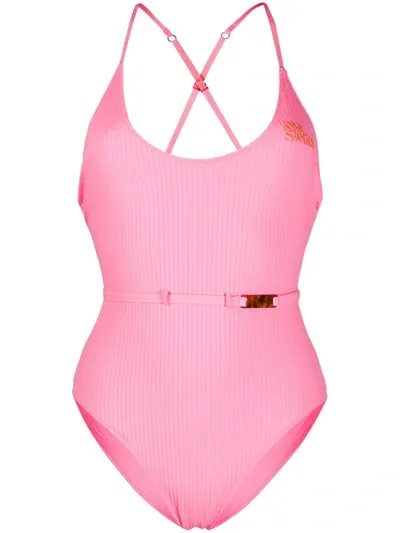 Love Stories Ribbed Logo Swimsuit In Pink