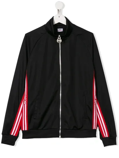 Gcds Kids' Black Striped Logo Track Jacket