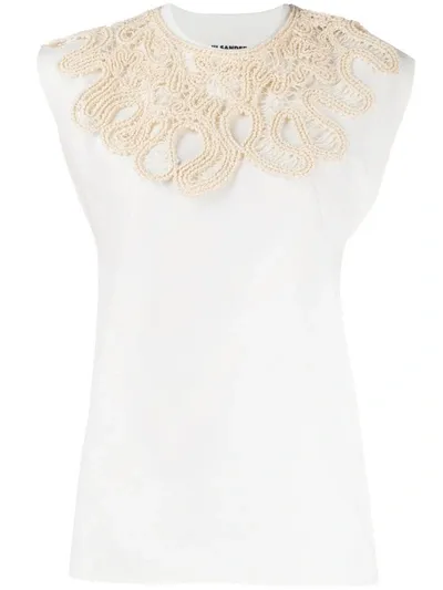 Jil Sander Macramé Collar Tank Top In White