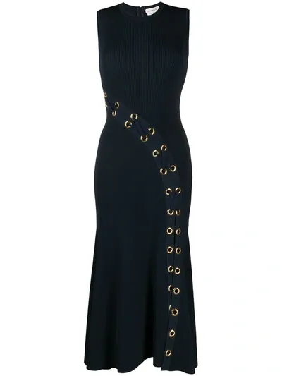 Alexander Mcqueen Grommet Rib Midi Sweater Dress In Black