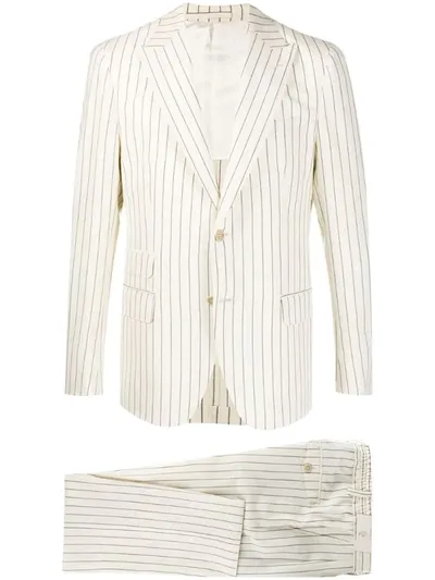 Eleventy Linen-blend Striped Suit In Neutrals