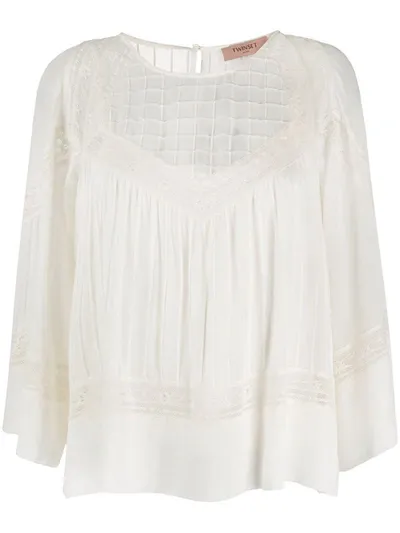 Twinset Lace Embroidered Cotton Blouse In White