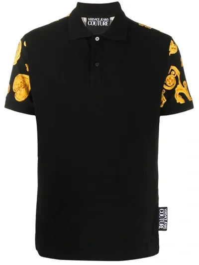 Versace Jeans Couture Short Sleeve Baroque Print Polo Shirt In Black