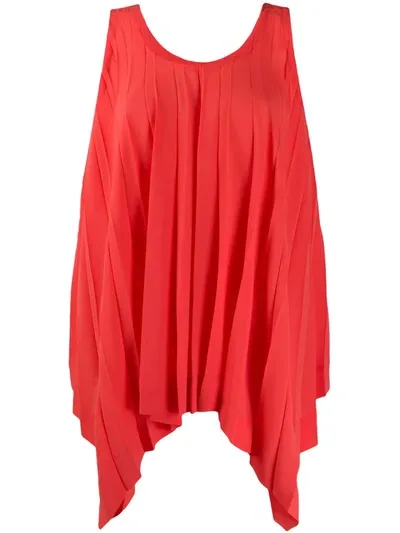 Issey Miyake Flared Pleated Top In Orange