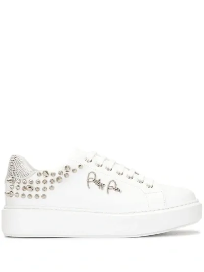 Philipp Plein Stud Embellished Platform Sole Sneakers In White