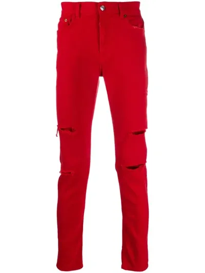 Buscemi Distressed Slim-fit Jeans In Red