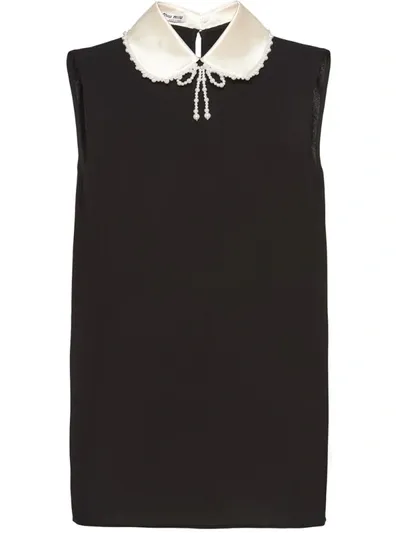 Miu Miu Faux Pearl-embellished Blouse In Black