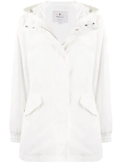 Woolrich Hooded Raincoat In White