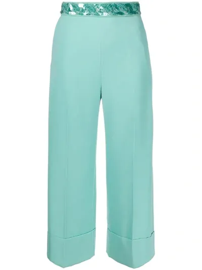 Elisabetta Franchi Sequinned Belt Trousers In Blue