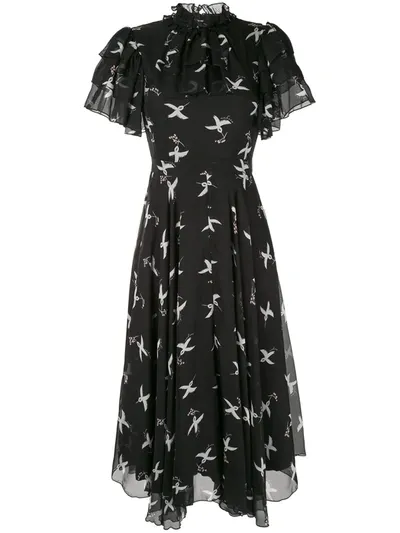 Macgraw Flight Bird Print Dress In Black