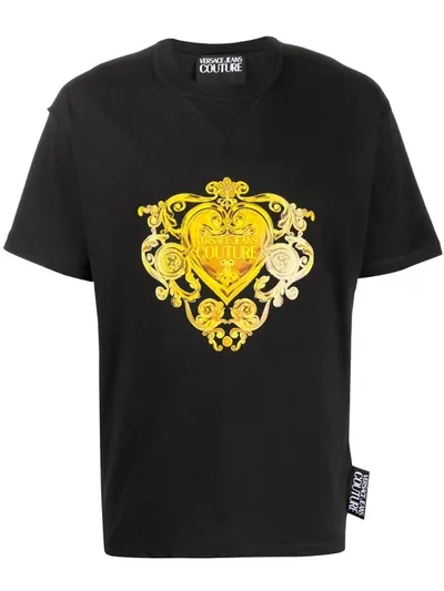 Versace Jeans Couture Gold Baroque Jewels Print T-shirt In Black