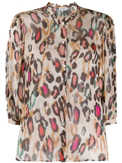 Liu •jo Sheer Leopard Print Shirt In Neutrals