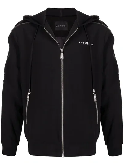 John Richmond Zipped Snakeskin Panel Hoodie In Black