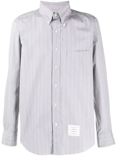 Thom Browne Striped Poplin Shirt In Grey