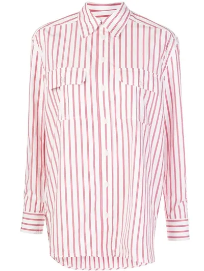 Ganni Striped Print Shirt In White