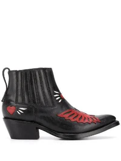 Ash Paco Appliqué Ankle Boots In Black