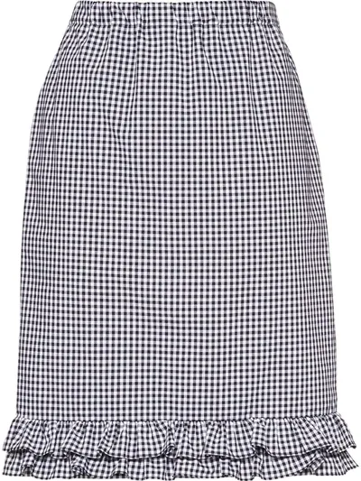 Miu Miu Frill-trim Gingham Pencil Skirt In Black