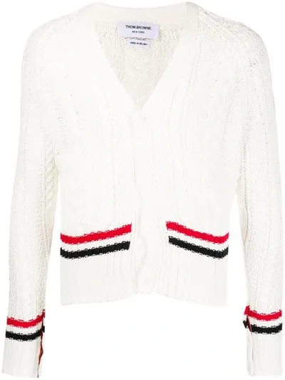 Thom Browne Rwb Stripe Cardigan In Bianco